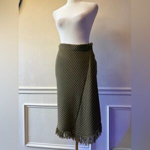Anthropologie Rosie Neim Niera Olive Green Ribbed Knit Midi Skirt